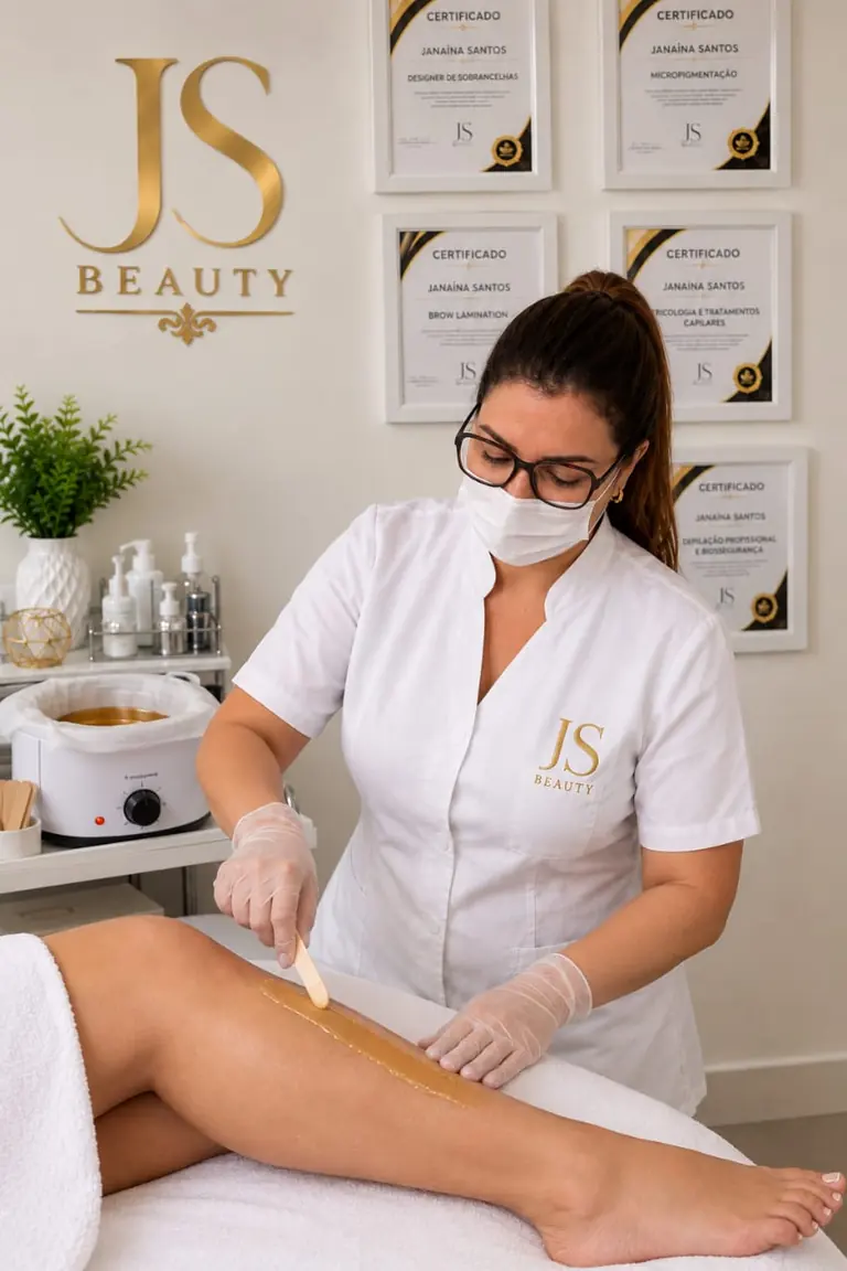 Janaína Santos realizando depilação com cera na JS Beauty